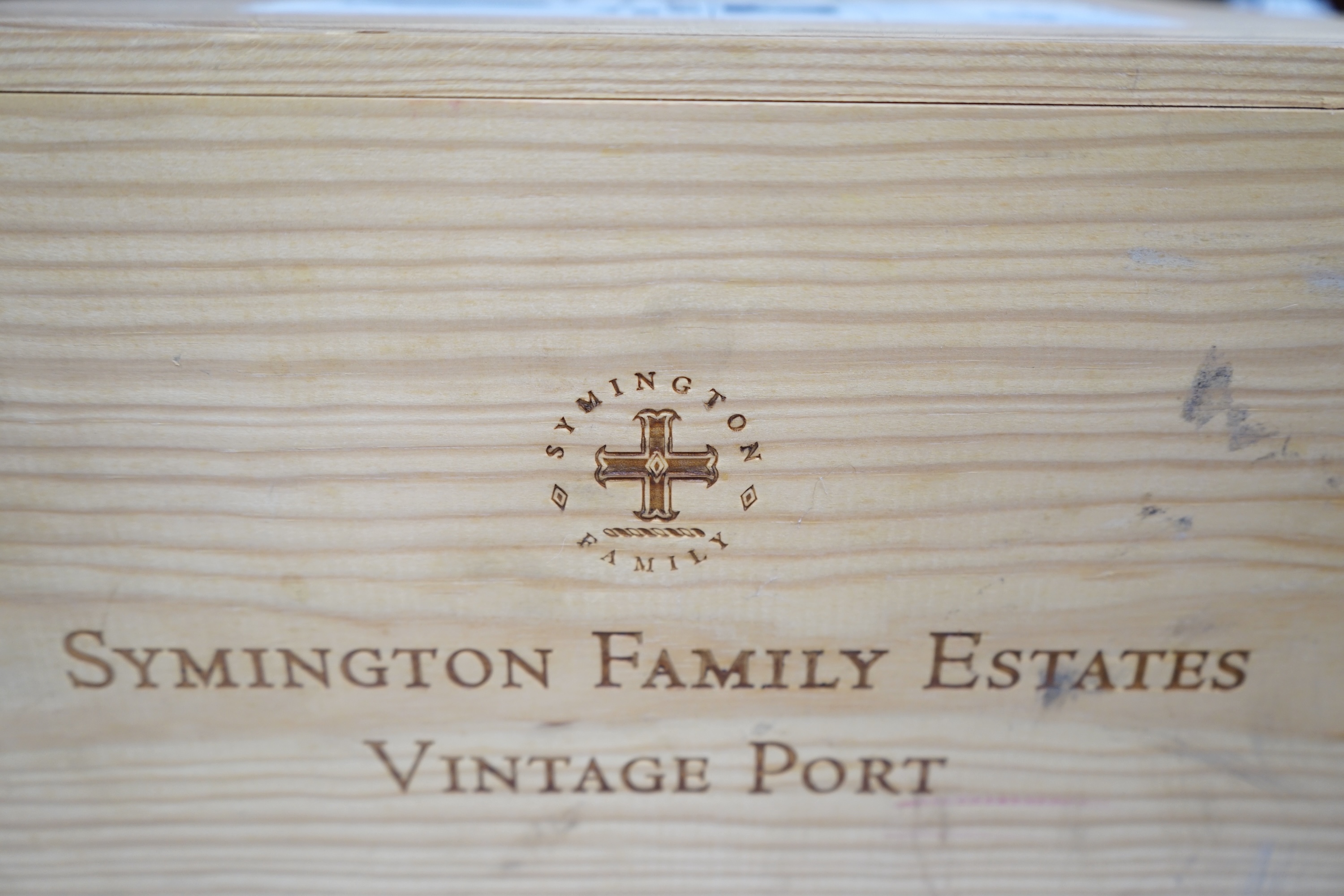 An unopened case of 6 bottles of Symington for the Wine Society Exhibition 2011 Vintage Port. Condition - good, storage history unknown